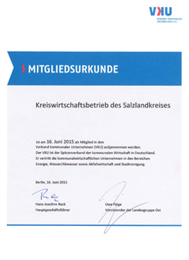Mitgliedsurkunde Verband Kommunaler Unternehmen
